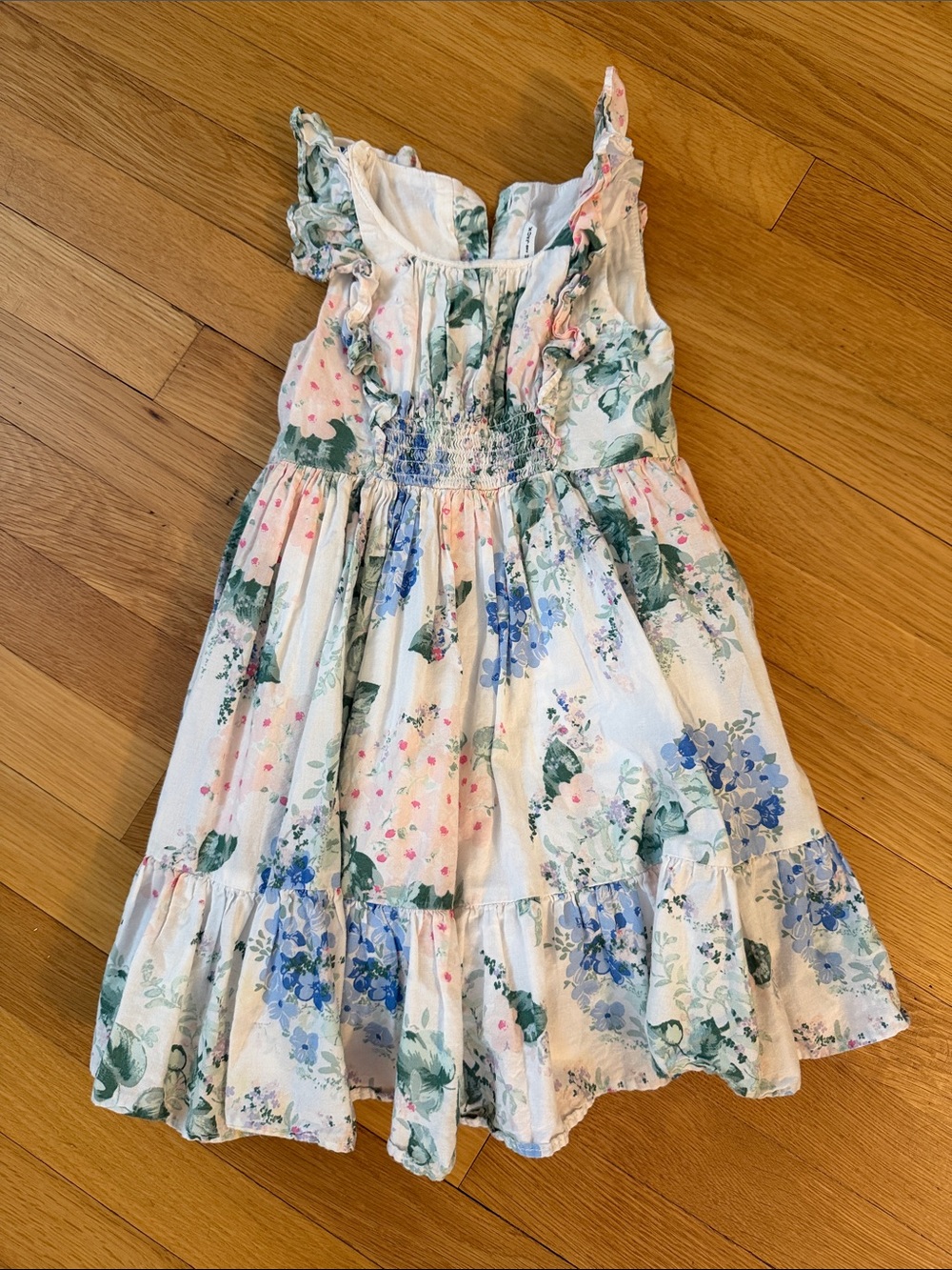 Janie and Jack White Floral Ruffle Sundress with Blue and Green Accents